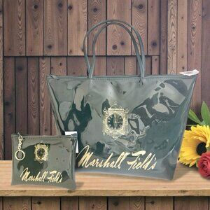 Marshall Field's 3 pc Set. Large Zipper Tote, Zipper cosmetic pouch gift tag